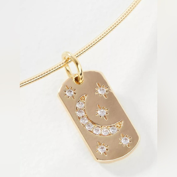 New Anthropologie Celestial Charm Choker Necklace Gold Moon Star - Picture 2 of 6